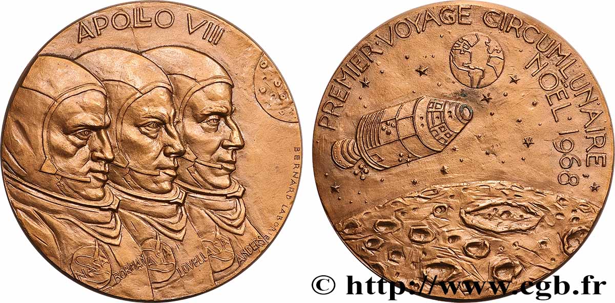 CONQUÊTE DE L ESPACE - EXPLORATION SPATIALE Médaille, Apollo VIII SUP
