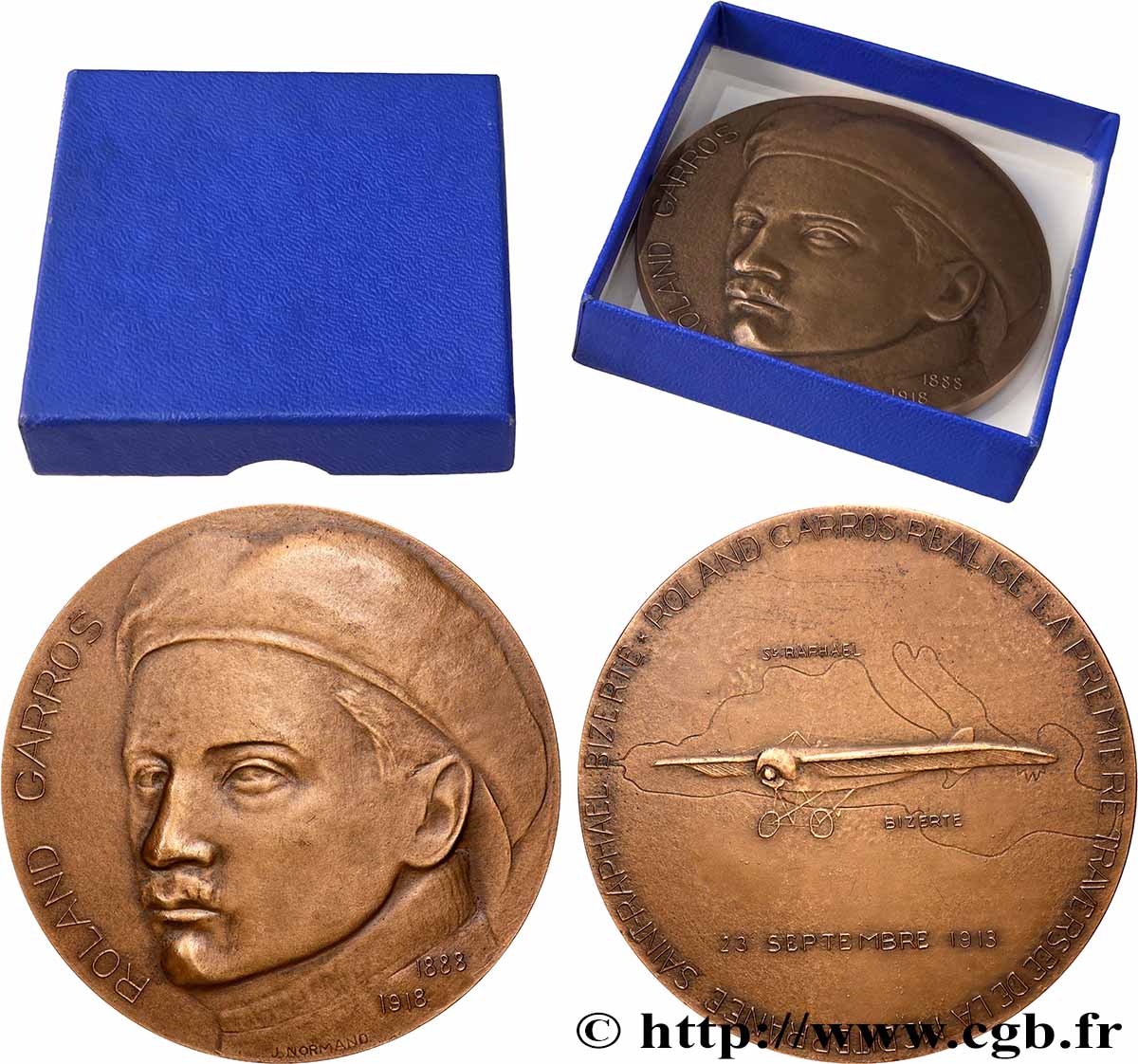 AÉRONAUTIQUE - AVIATION : AVIATEURS & AVIONS Médaille, Roland Garros et la première traversée de la Méditerranée SUP