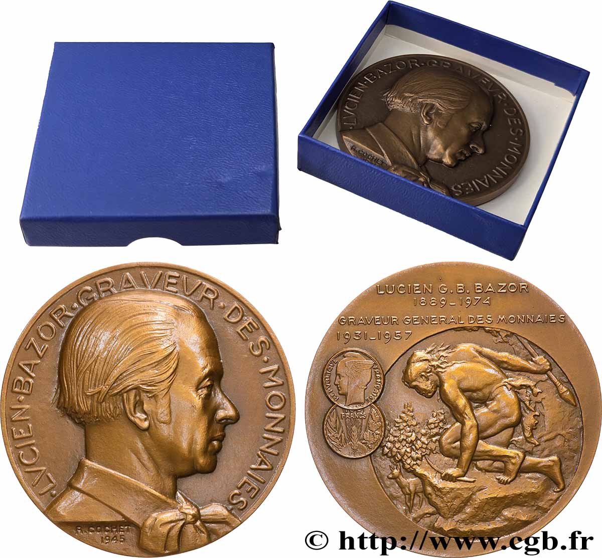 QUINTA REPUBLICA FRANCESA Médaille, Lucien Bazor, graveur des monnaies, refrappe EBC