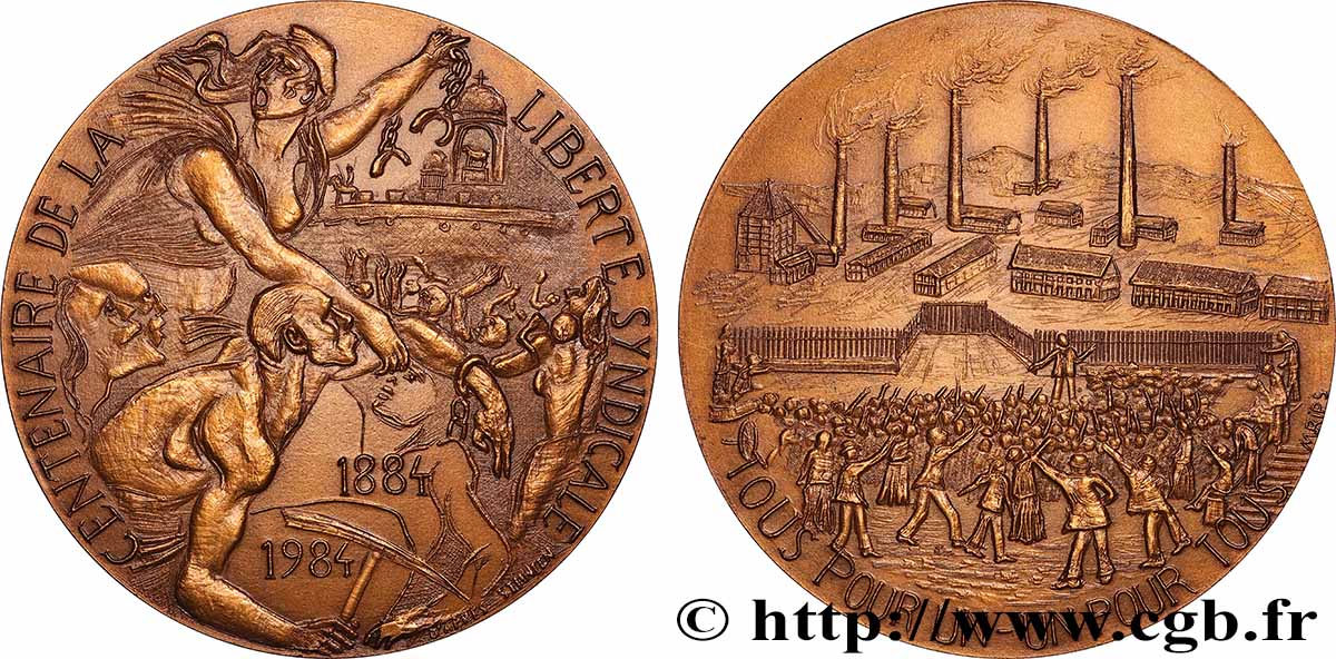 FUNFTE FRANZOSISCHE REPUBLIK Médaille, Centenaire de la liberté syndicale fST