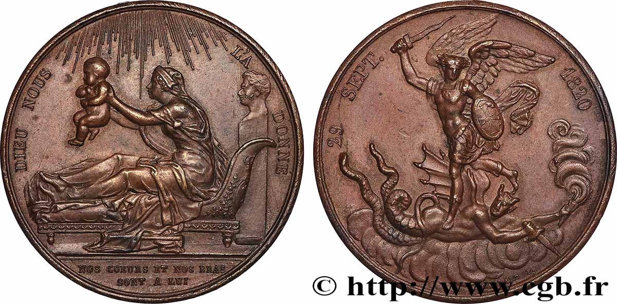 HENRI V COMTE DE CHAMBORD Médaille, Naissance de Henri, duc de Bordeaux, futur comte de Chambord TTB