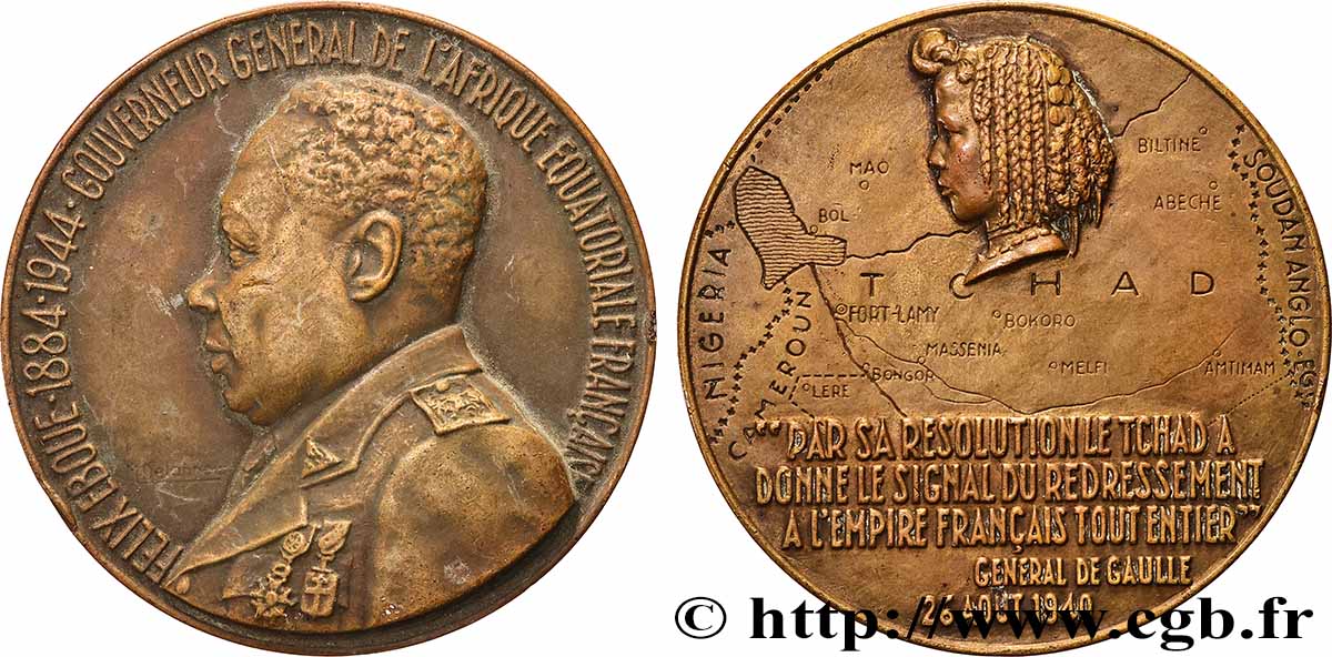 AFRIQUE ÉQUATORIALE FRANÇAISE - FRANCE LIBRE Médaille, Félix Eboue, Gouverneur général de l’Afrique Équatoriale Française TTB+