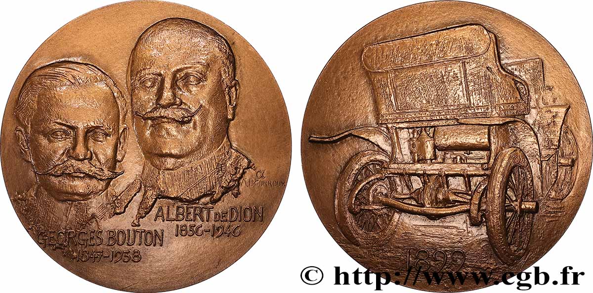 AUTOMOBILES ET VOITURES - PILOTES ET INVENTIONS Médaille, Jules-Albert de Dion et Georges Bouton, Société De Dion-Bouton SUP