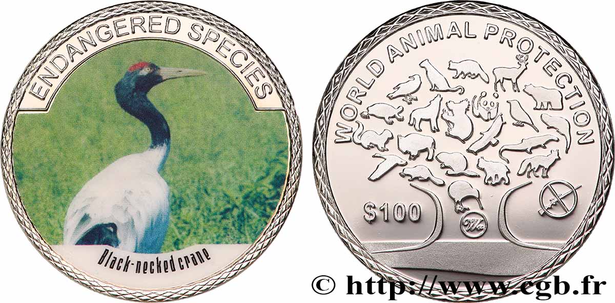 ANIMALS Médaille, Animaux en voie de disparition - le Grue à cou noir MS