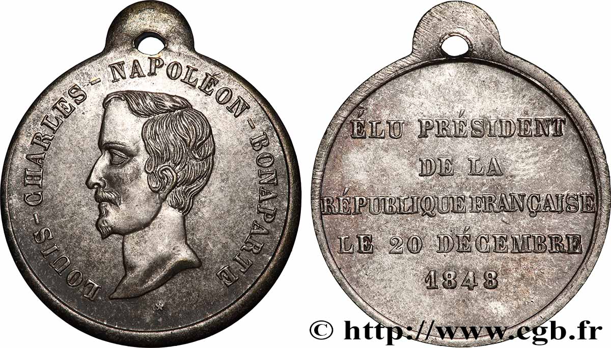 DEUXIÈME RÉPUBLIQUE Médaillette, Élection du président Louis Napoléon Bonaparte TTB+