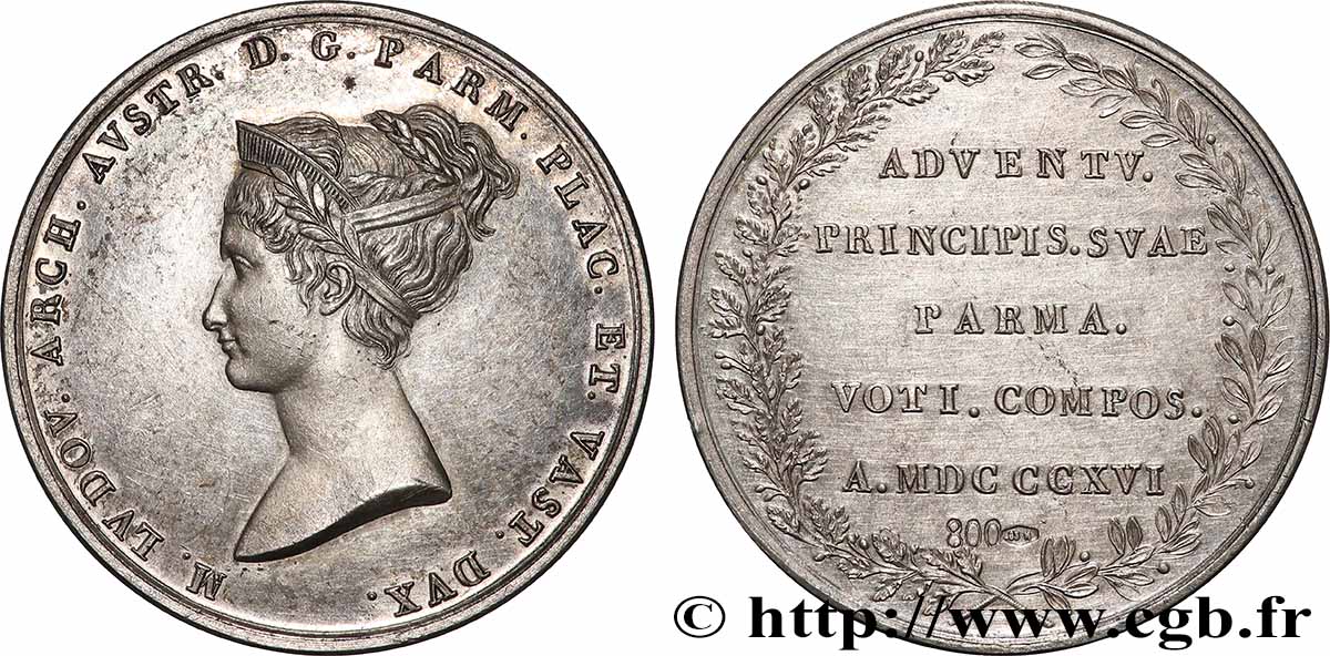 LOUIS XVIII Médaille, Marie Louise, Duchesse de Parme, Arrivée à Parme AU