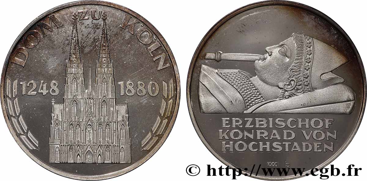 DEUTSCHLAND Médaille, Cathédrale de Cologne, Konrad von Hochstaden Polierte Platte