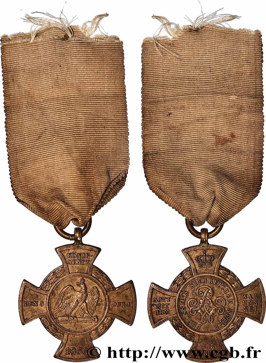 ALLEMAGNE - ROYAUME DE PRUSSE - GUILLAUME Ier Médaille, Croix de Königgratz prussienne AU