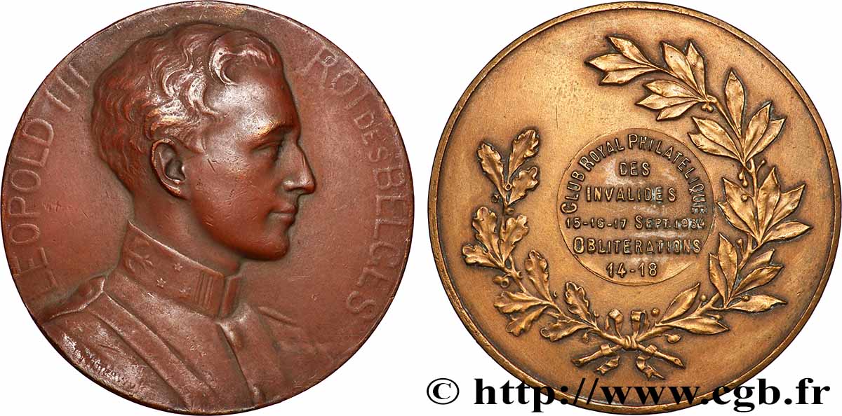 BELGIQUE - ROYAUME DE BELGIQUE - RÈGNE DE LÉOPOLD III Médaille, Club royal philatélique TTB+
