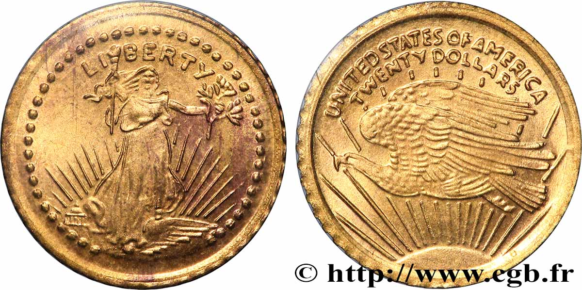 ÉTATS-UNIS D AMÉRIQUE Médaille, Reproduction de la 20 dollars Liberty 1933, Les miniatures en or des plus belles monnaies d’or du monde SUP