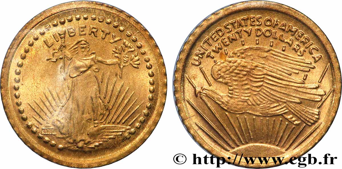 ÉTATS-UNIS D AMÉRIQUE Médaille, Reproduction de la 20 dollars Liberty 1933, Les miniatures en or des plus belles monnaies d’or du monde SUP
