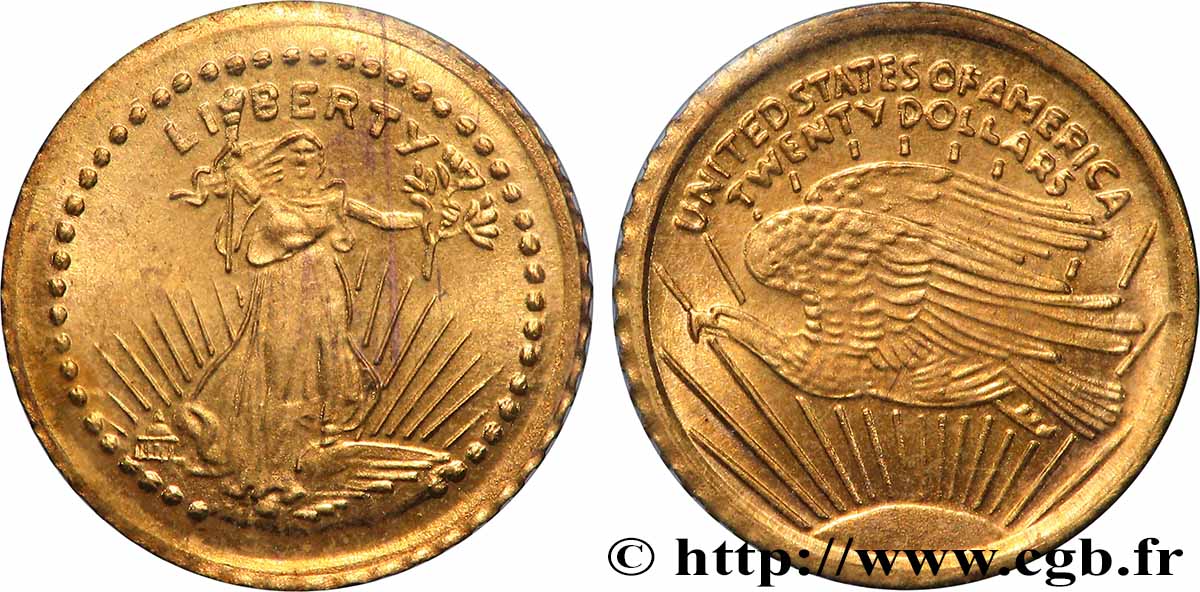 ÉTATS-UNIS D AMÉRIQUE Médaille, Reproduction de la 20 dollars Liberty 1933, Les miniatures en or des plus belles monnaies d’or du monde SUP