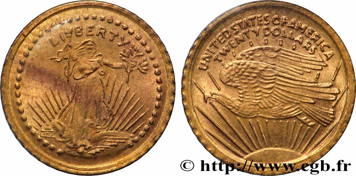 UNITED STATES OF AMERICA Médaille, Reproduction de la 20 dollars Liberty 1933, Les miniatures en or des plus belles monnaies d’or du monde AU