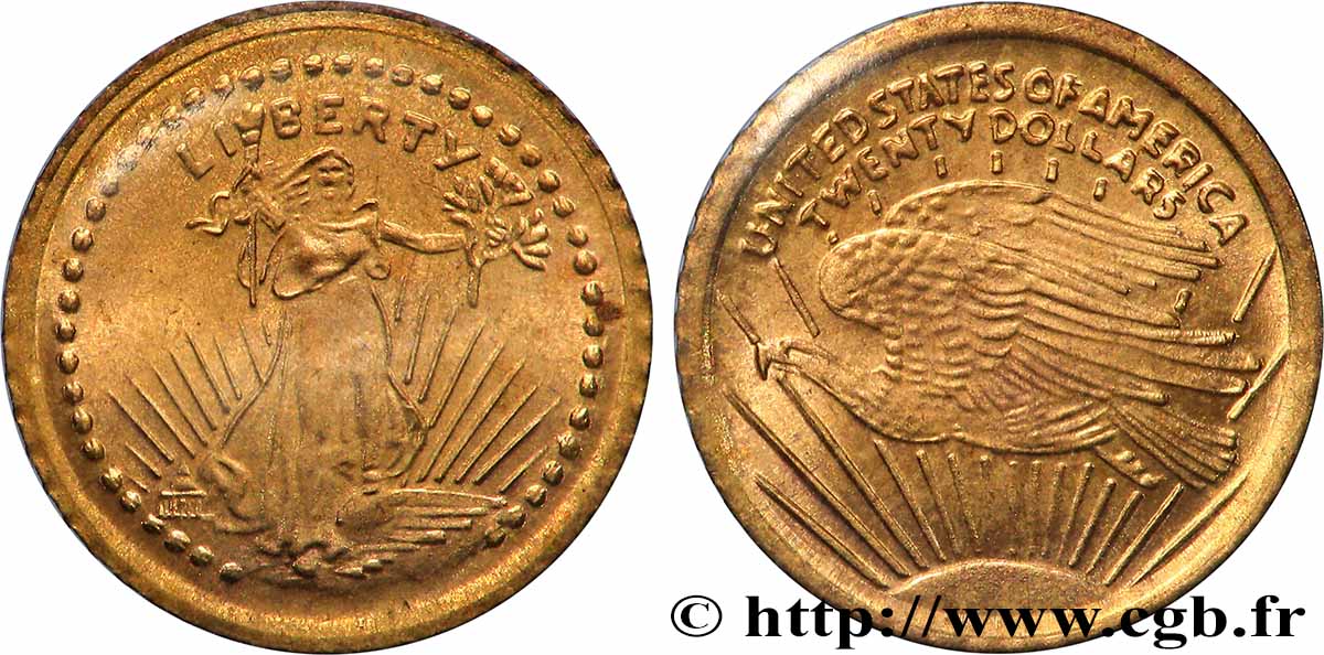 ÉTATS-UNIS D AMÉRIQUE Médaille, Reproduction de la 20 dollars Liberty 1933, Les miniatures en or des plus belles monnaies d’or du monde SUP