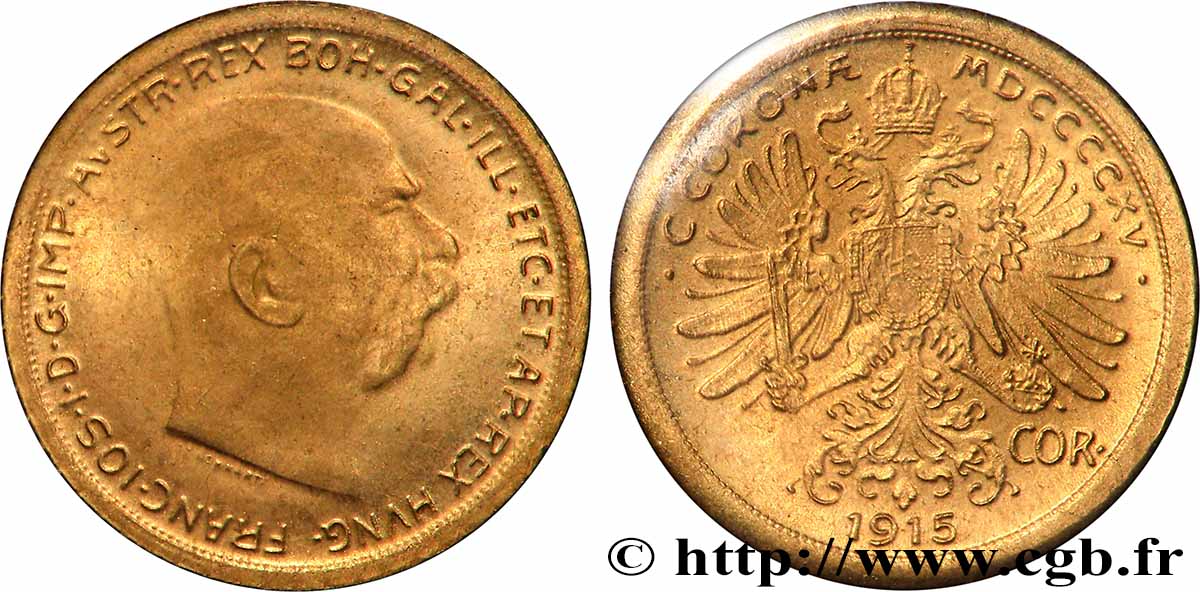 AUSTRIA - FRANZ-JOSEPH I Médaille, Reproduction de Corona 1915, Les miniatures en or des plus belles monnaies d’or du monde AU