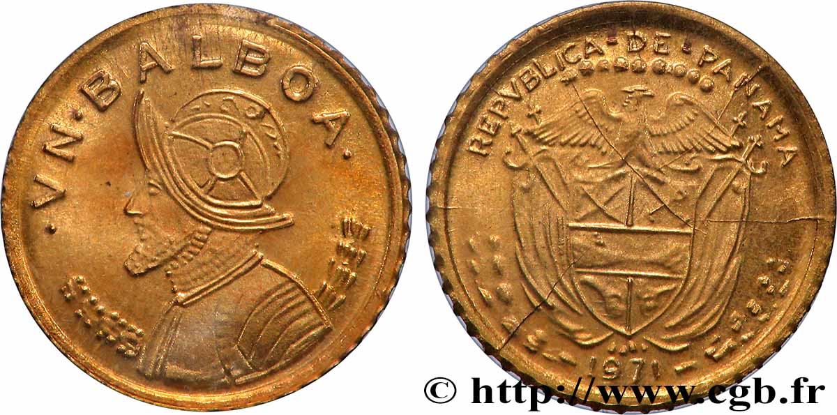 PANAMA Médaille, Reproduction de 1/2 Balboa Vasco Nunez de Balboa, Les miniatures en or des plus belles monnaies d’or du monde SUP