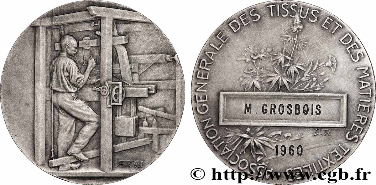 QUARTA REPUBBLICA FRANCESE Médaille, Association générale des tissus et des matières textiles q.SPL
