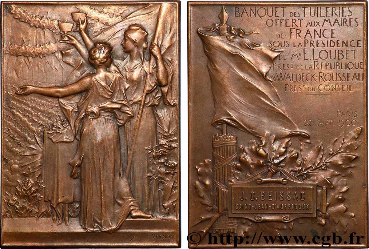 TERCERA REPUBLICA FRANCESA Plaquette, Banquet des tuileries offert aux maires de France MBC+