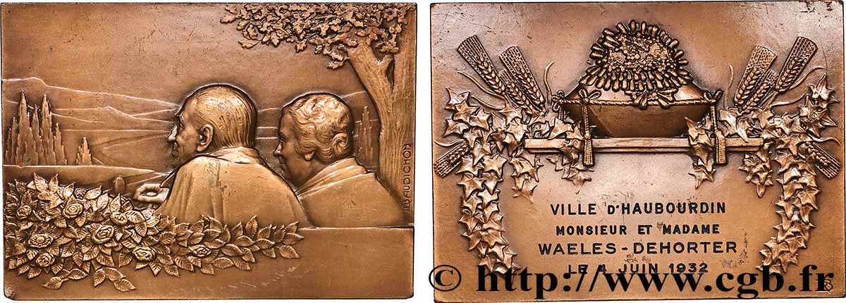 AMOUR ET MARIAGE Plaque, Noces de vermeille TTB+