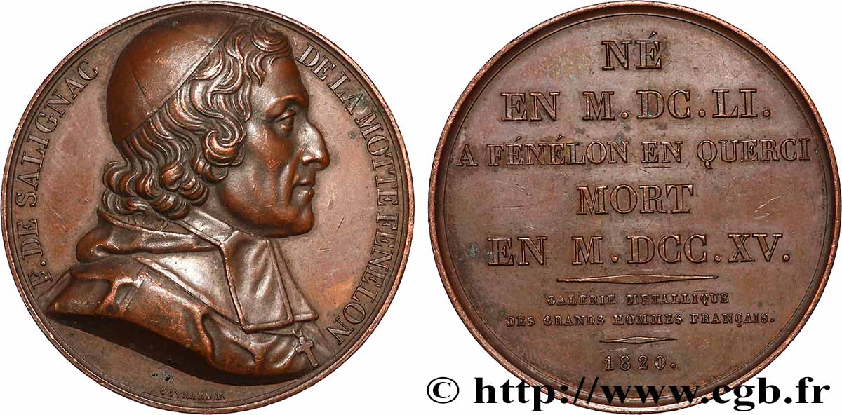 GALERIE MÉTALLIQUE DES GRANDS HOMMES FRANÇAIS Médaille, François Salignac de la Motte Fenelon fVZ