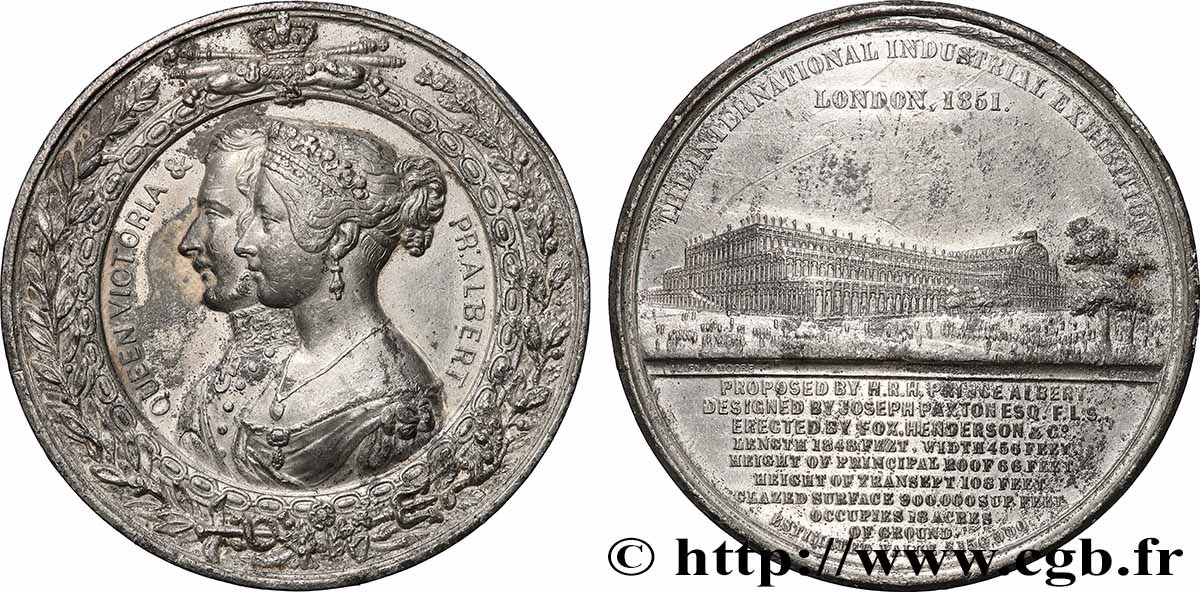 GRANDE BRETAGNE - VICTORIA Médaille, Crystal Palace - Couple royal TTB+