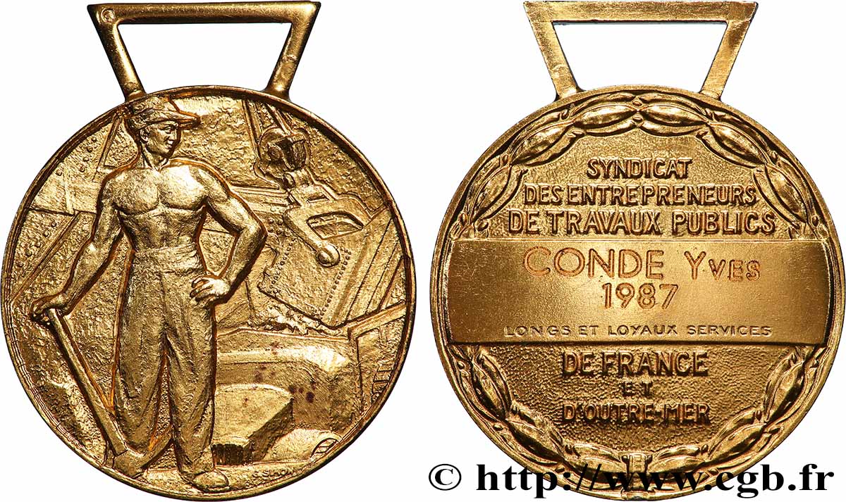 FUNFTE FRANZOSISCHE REPUBLIK Médaille, Syndicat des entrepreneurs de travaux publics fVZ