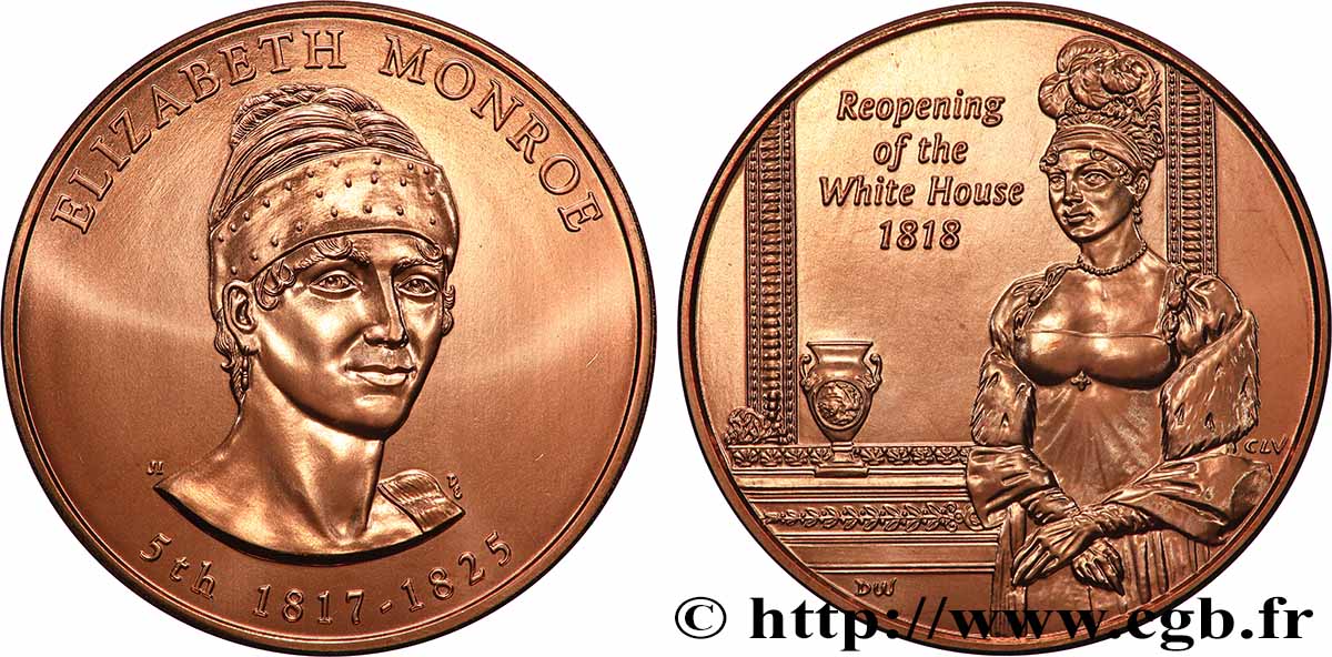 ÉTATS-UNIS D AMÉRIQUE Médaille, Elizabeth Monroe, Les premières épouses SUP