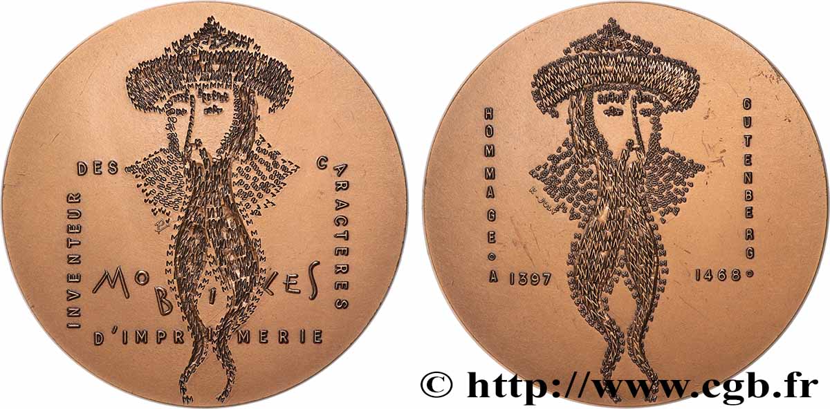 IMPRIMERIE ET PAPETERIE Médaille, Jean Gutenberg, inventeur de l’imprimerie VZ/fVZ