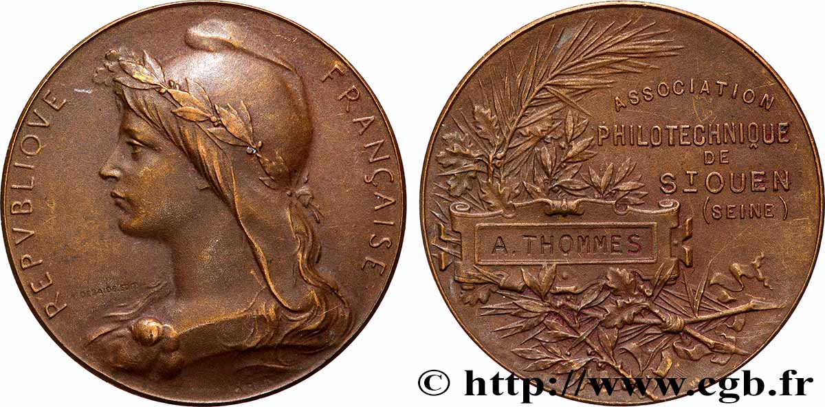 ACADÉMIES ET SOCIÉTÉS SAVANTES Médaille, Association philotechnique de St Ouen AU