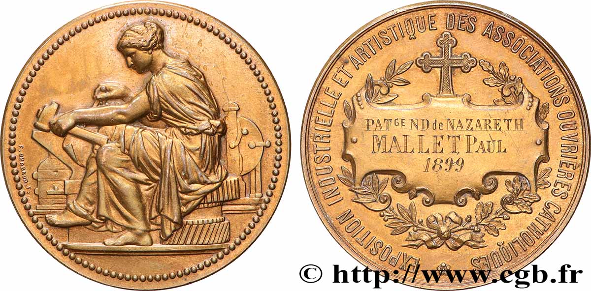 DRITTE FRANZOSISCHE REPUBLIK Médaille, Exposition industrielle et artistique des associations ouvrières catholique fVZ