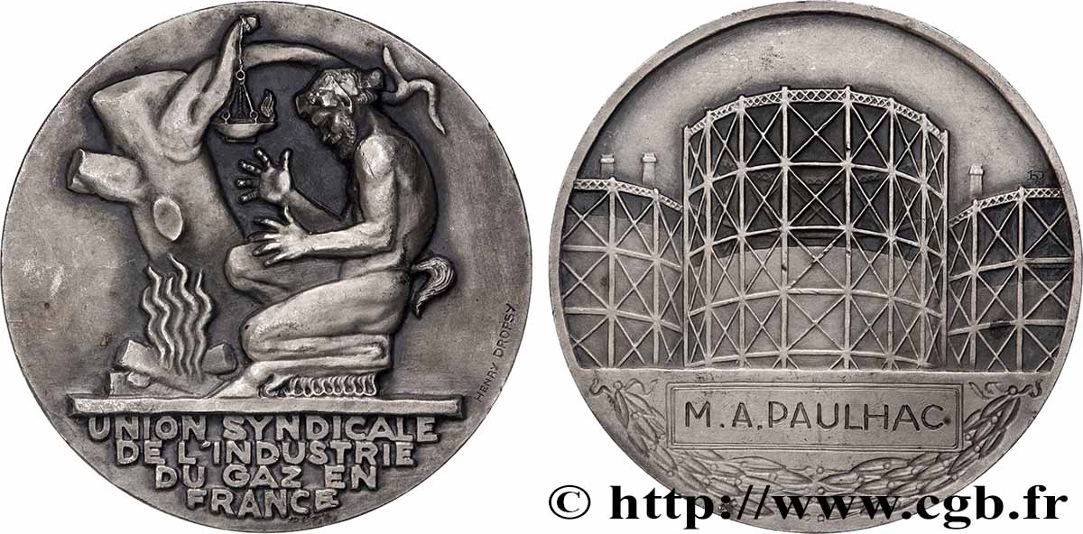 DRITTE FRANZOSISCHE REPUBLIK Médaille, Union syndicale de l’industrie du gaz fVZ