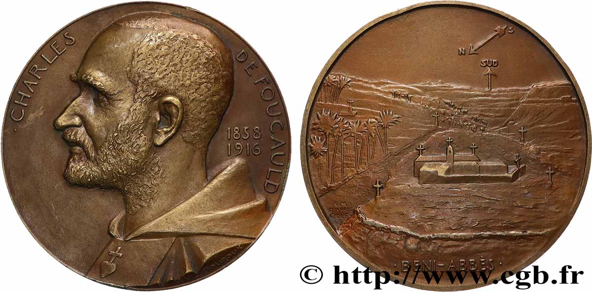ALGÉRIE - TROISIÈME RÉPUBLIQUE Médaille, Charles de Foucauld, refrappe fVZ