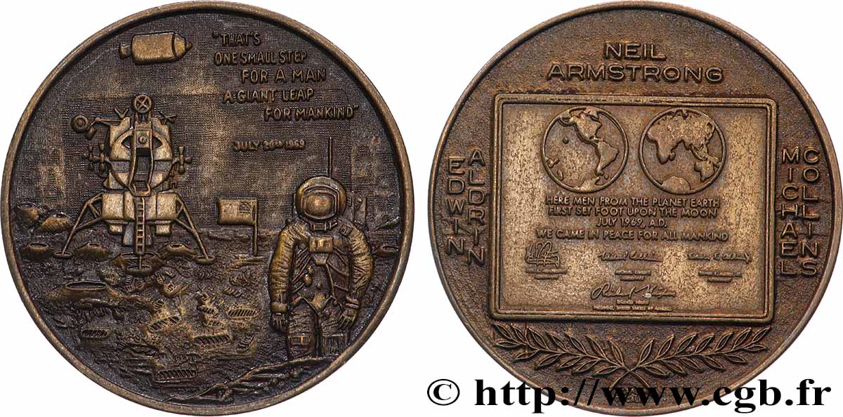 ÉTATS-UNIS D AMÉRIQUE Médaille, Premier pas sur la lune TTB+