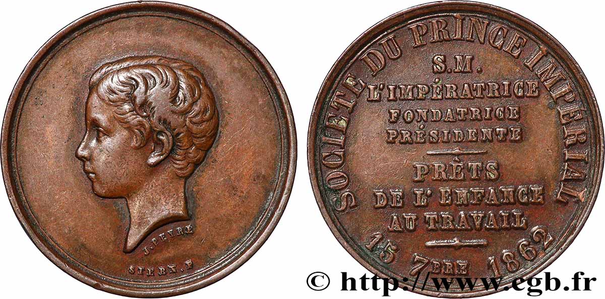 NAPOLÉON IV Médaille, Société du Prince Impérial, prêts de l’enfance au travail TTB/TTB+