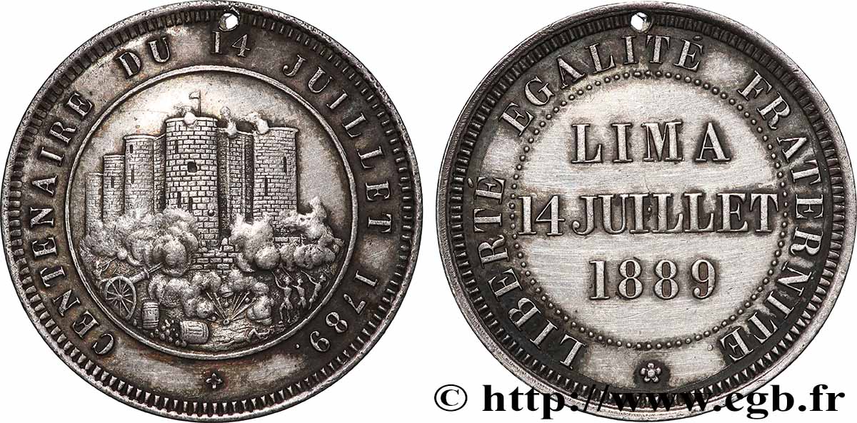 PÉROU - RÉPUBLIQUE Médaille, Centenaire du 14 juillet 1789 TTB