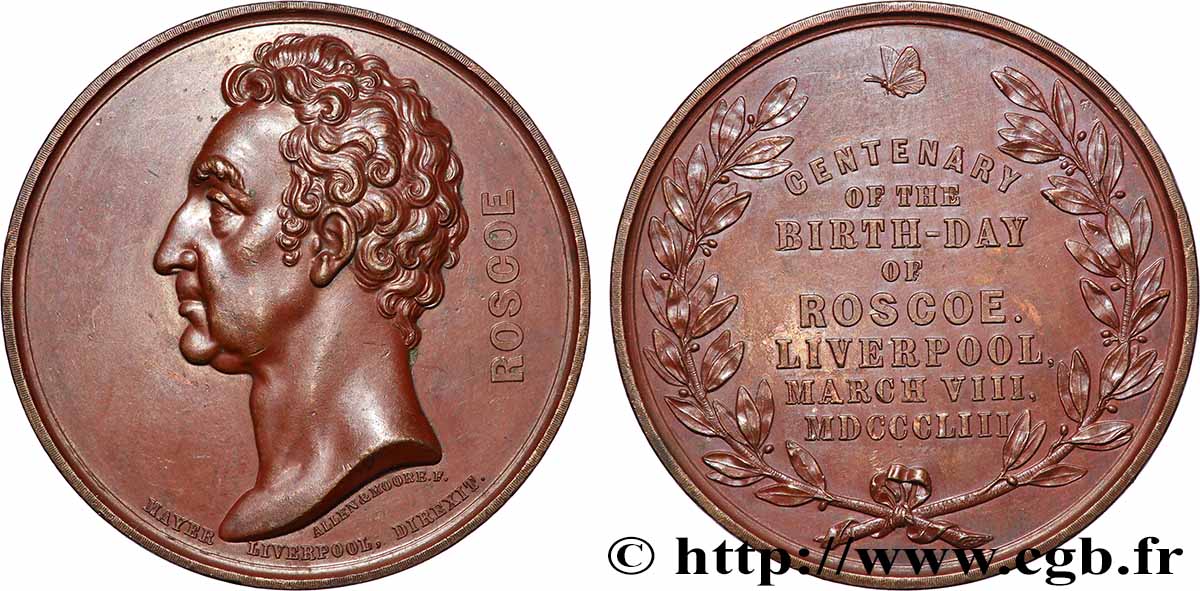 GRANDE BRETAGNE - VICTORIA Médaille, Centenaire de la naissance de William Roscoe TTB+
