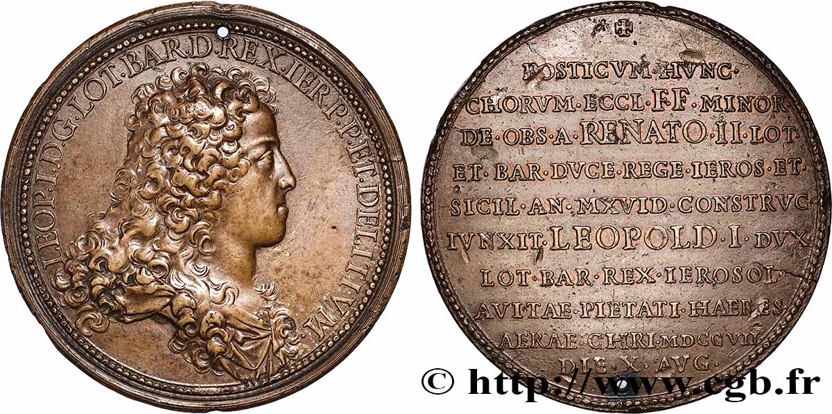 DUCHY OF LORRAINE - LEOPOLD I Médaille, Pose de la première pierre de la chapelle des Cordeliers, au Palais ducal XF