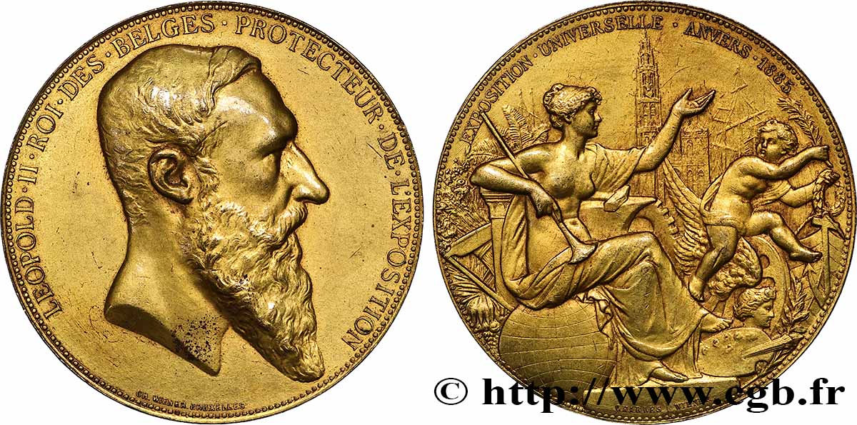 BELGIQUE - ROYAUME DE BELGIQUE - LÉOPOLD II Médaille, Exposition Universelle d’Anvers TTB