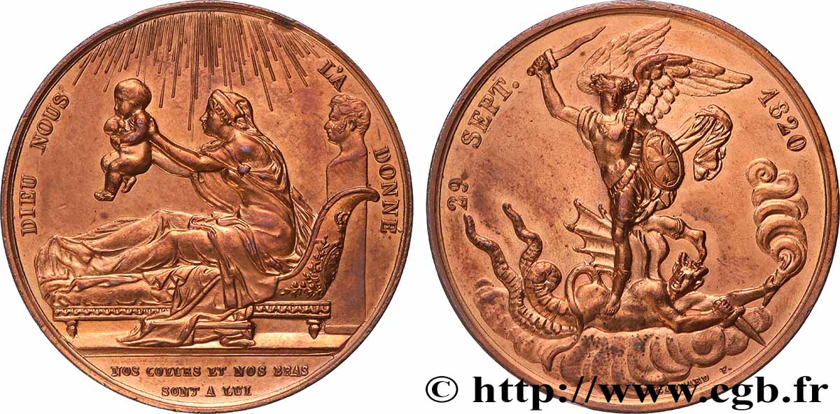 HENRI V COMTE DE CHAMBORD Médaille, Naissance de Henri, duc de Bordeaux, futur comte de Chambord, refrappe TTB