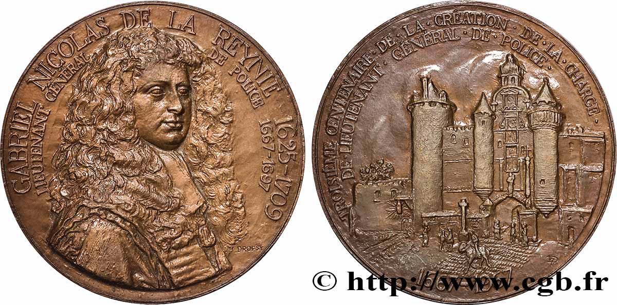 V REPUBLIC Médaille, Gabriel Nicolas de la Reynie, refrappe AU