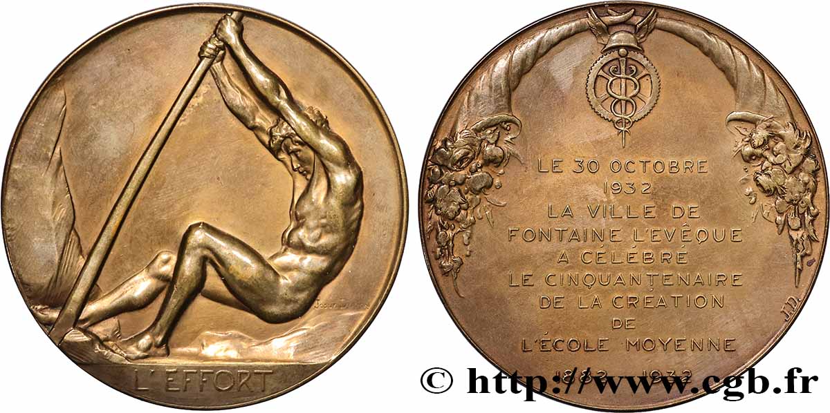 BELGIUM - KINGDOM OF BELGIUM - ALBERT I Médaille, L’effort, Cinquantenaire de la création de l’école moyenne AU