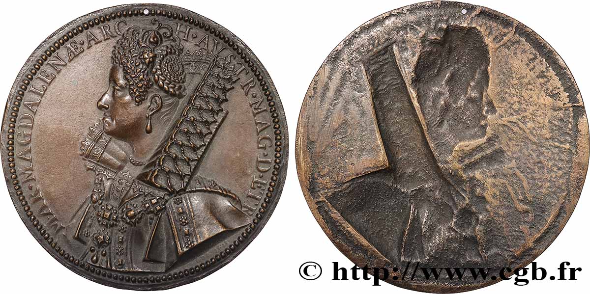 ITALY - TUSCANY - PISE - COSIMO II DE MEDICI Médaille, Marie-Madeleine d’Autriche, tirage uniface postérieur AU