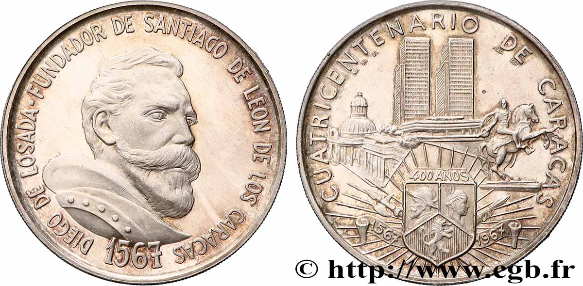 VENEZUELA Médaille, Diego de Losada, 400 ans de Caracas AU