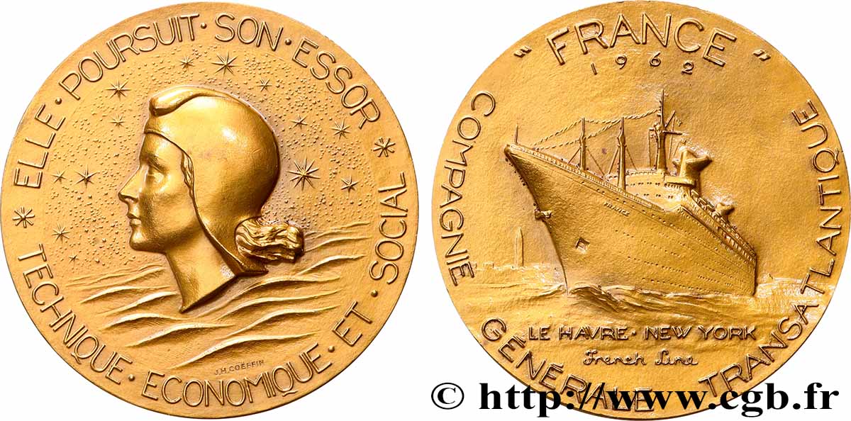 QUINTA REPUBBLICA FRANCESE Médaille, Paquebot France SPL