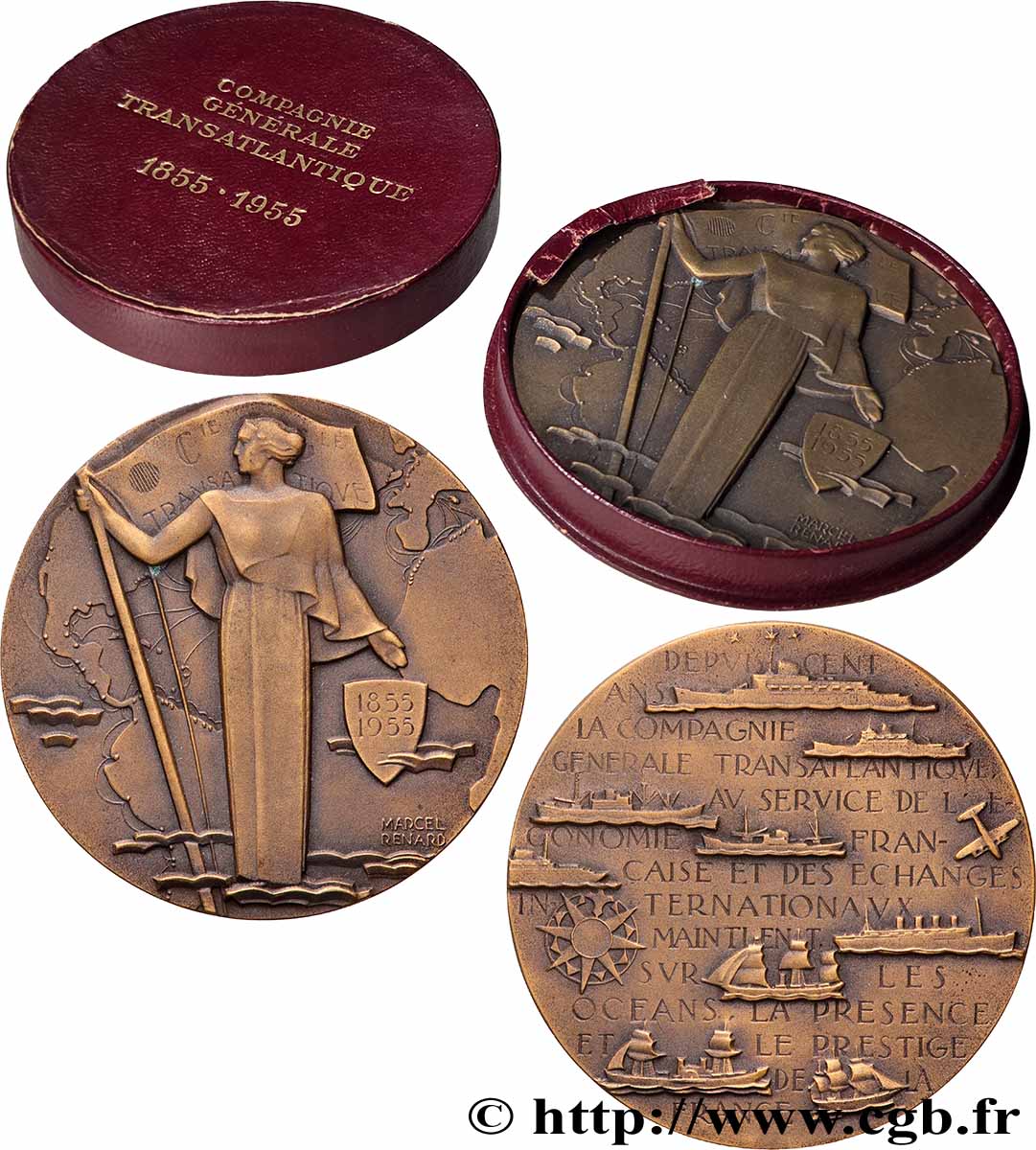 QUATRIÈME RÉPUBLIQUE Médaille, Centenaire de la Compagnie Transatlantique SUP