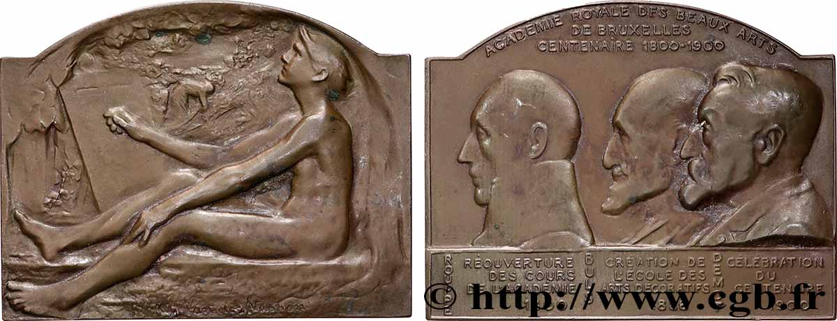 BELGIQUE - ROYAUME DE BELGIQUE - LÉOPOLD II Plaquette, Centenaire de l’Académie royale des Beaux-Arts de Bruxelles fVZ