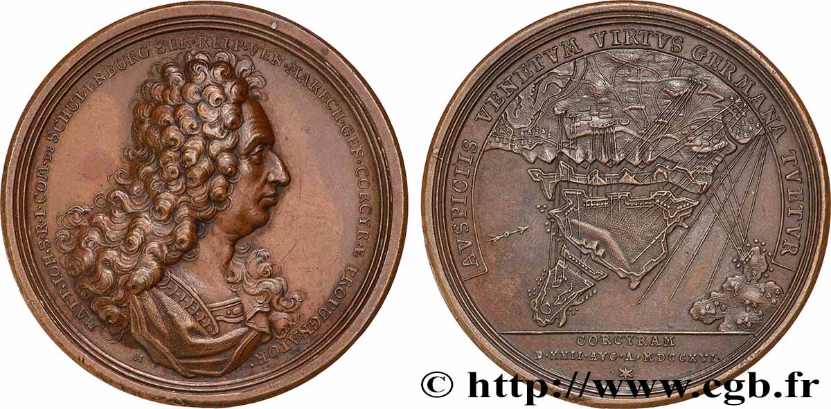 ITALIE - VENISE - GIOVANNI II CORNER (111e doge) Médaille, Défense de Corfou contre les turcs sous les ordres du Comte Schulenburg TTB+