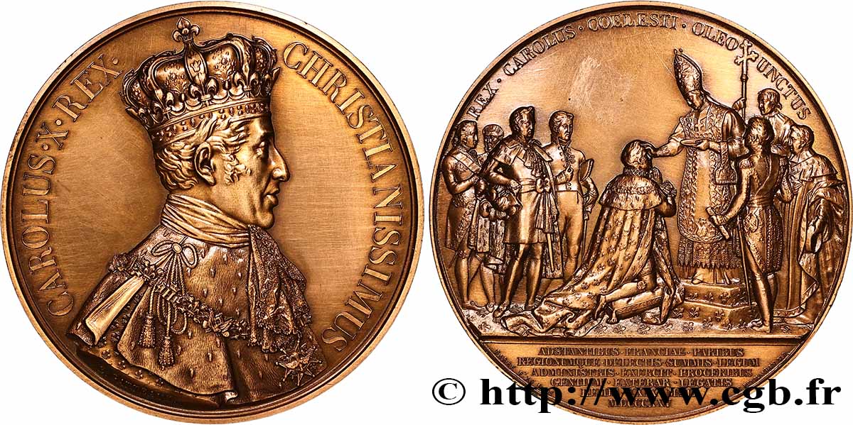 CHARLES X Médaille, Sacre de Charles X, refrappe AU