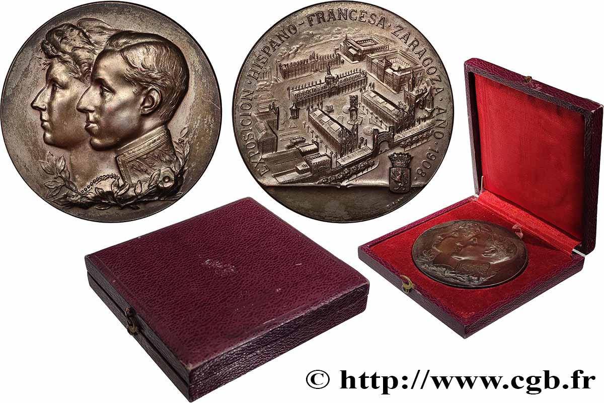 SPANIEN - KÖNIGREICH SPANIEN - ALFONS XIII. Médaille, Alphonse XIII et Victoria-Eugénie, Exposition hispano-française VZ