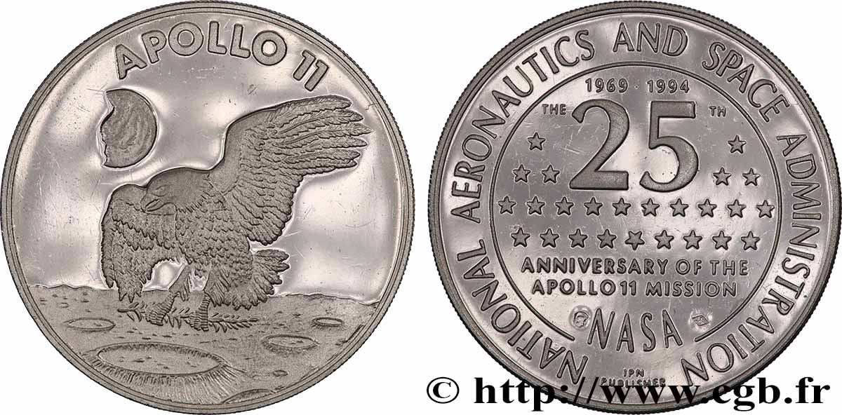 CONQUÊTE DE L ESPACE - EXPLORATION SPATIALE Médaille, 25e anniversaire de la mission Apollo 11 Prueba